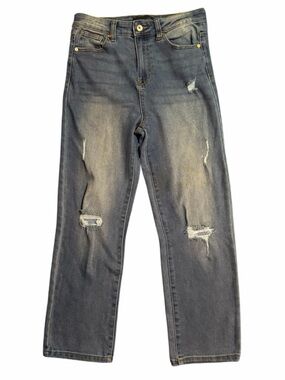 Kendall + Kylie The Icon High Rise Straight Leg Distress Ankle Denim Blue Jeans